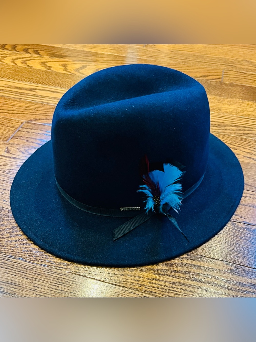 Vintage Royal Stetson Fedora 6 7/8 55 Navy Felt Feather Hat